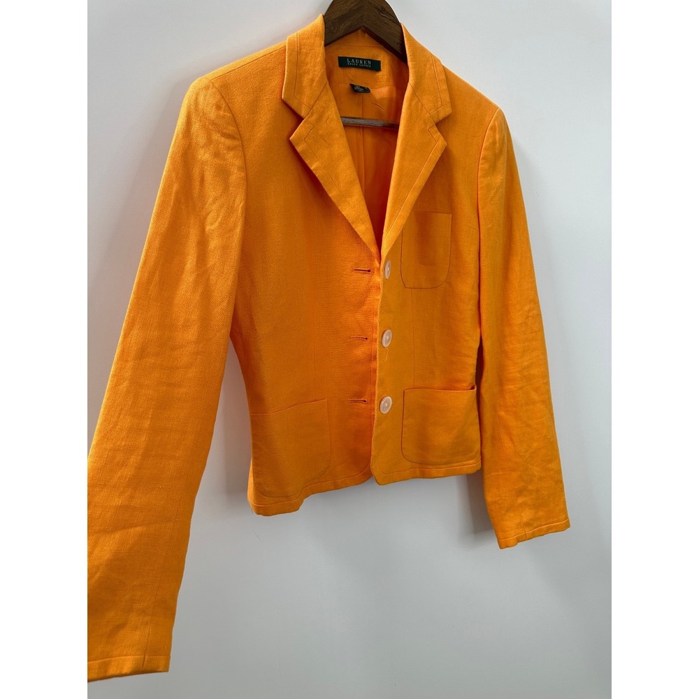 Lauren Ralph Lauren 100% Linen 3-Button Orange Blazer Jacket Women's Size 4 - Picture 4 of 13